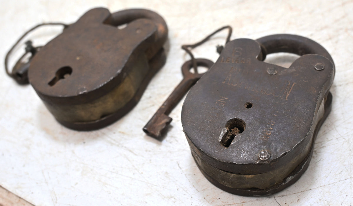 Lot of 2 Vintage Iron Lever System Pad Locks Original Old Hand Crafted
