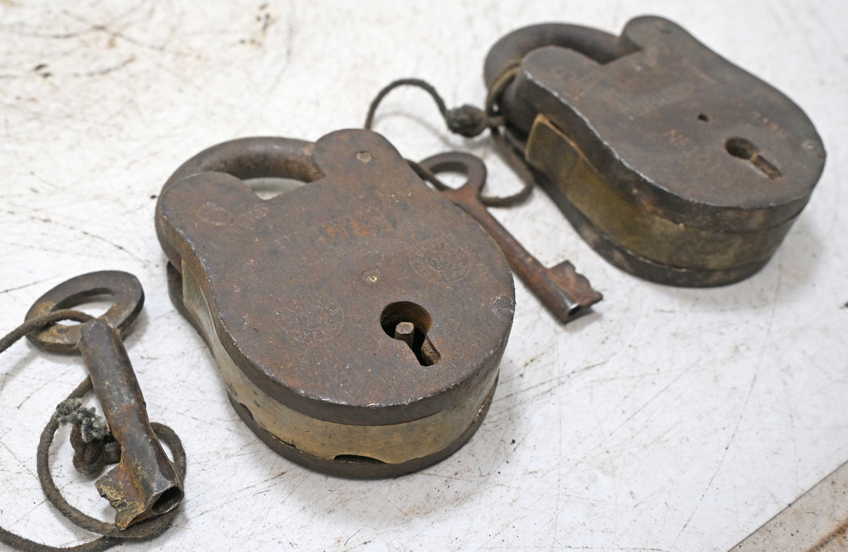Lot of 2 Vintage Iron Lever System Pad Locks Original Old Hand Crafted