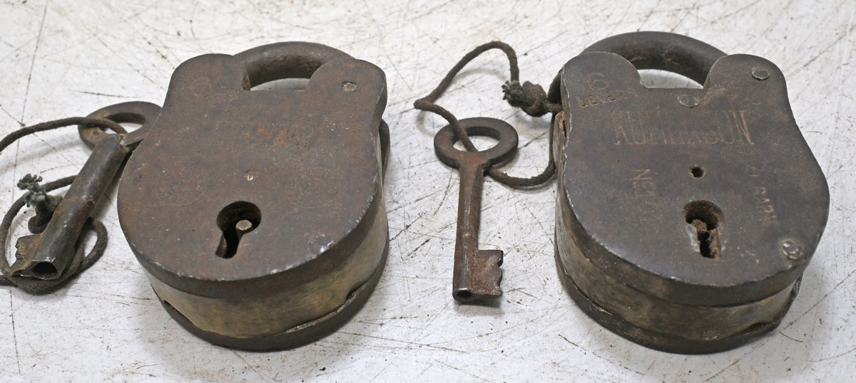Lot of 2 Vintage Iron Lever System Pad Locks Original Old Hand Crafted