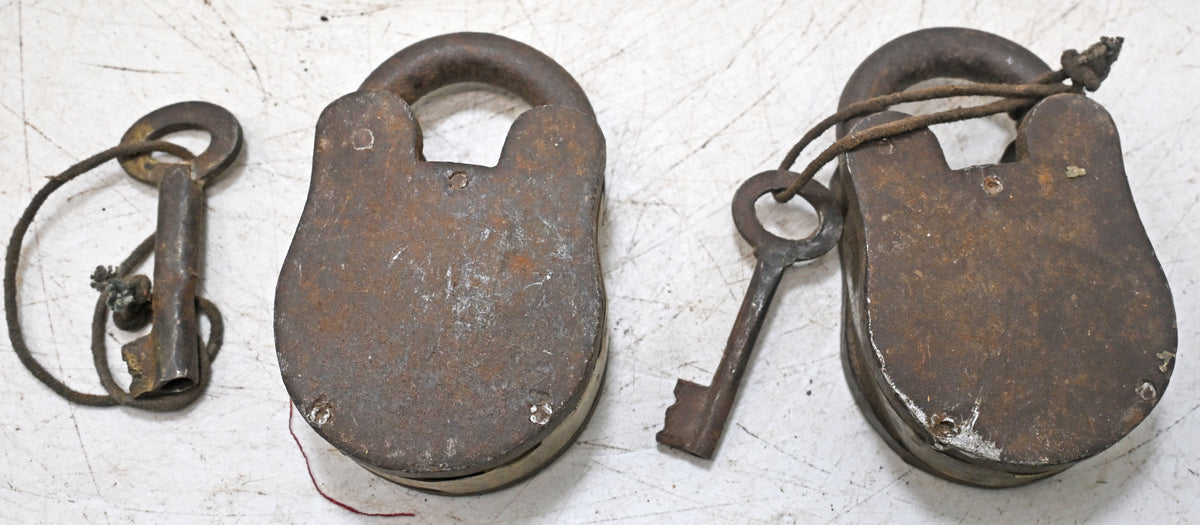 Lot of 2 Vintage Iron Lever System Pad Locks Original Old Hand Crafted