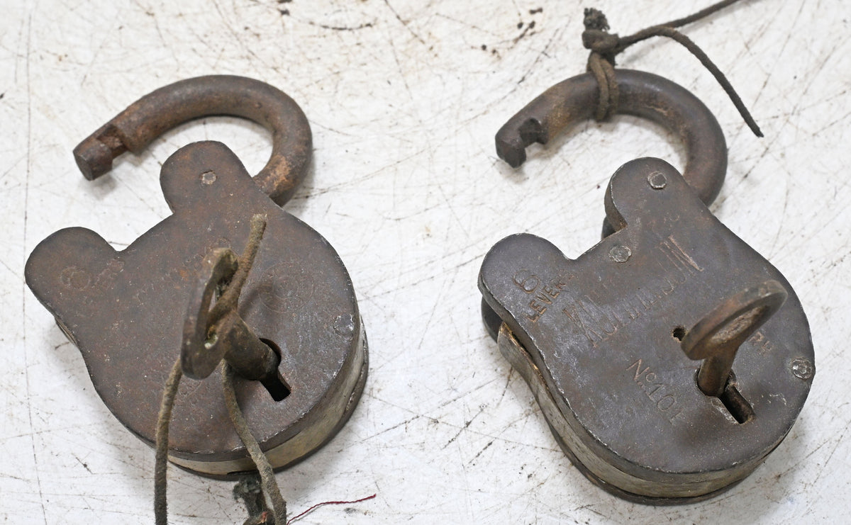 Lot of 2 Vintage Iron Lever System Pad Locks Original Old Hand Crafted