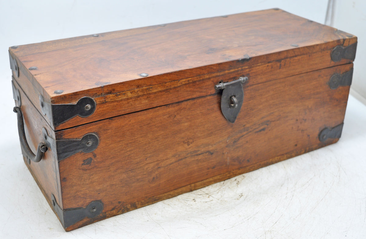 Vintage Wooden Long Storage Chest Box Original Old Hand Crafted Metal Fitted