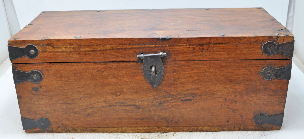 Vintage Wooden Long Storage Chest Box Original Old Hand Crafted Metal Fitted