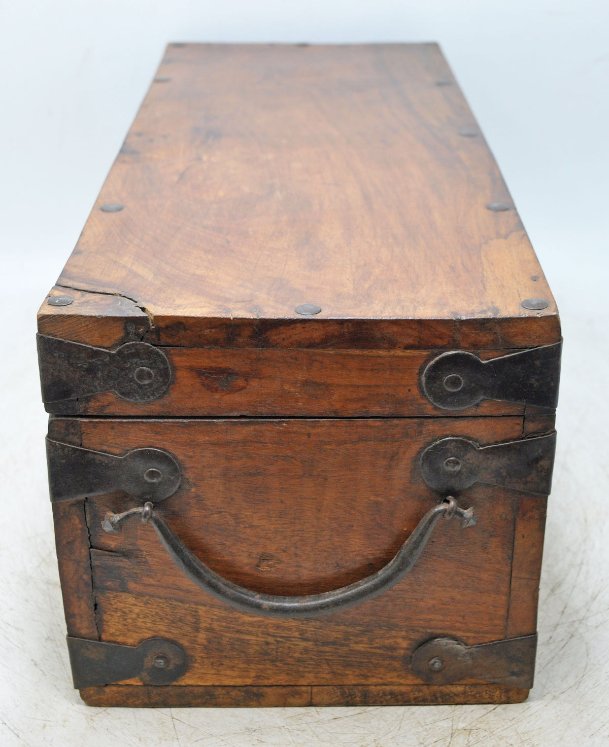 Vintage Wooden Long Storage Chest Box Original Old Hand Crafted Metal Fitted