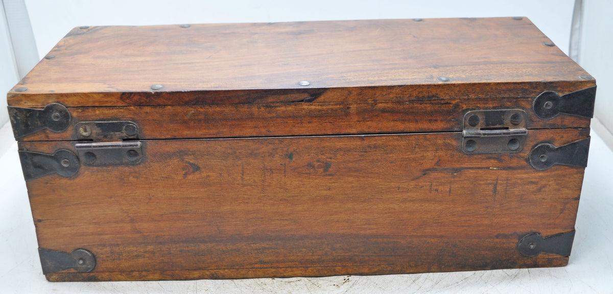 Vintage Wooden Long Storage Chest Box Original Old Hand Crafted Metal Fitted
