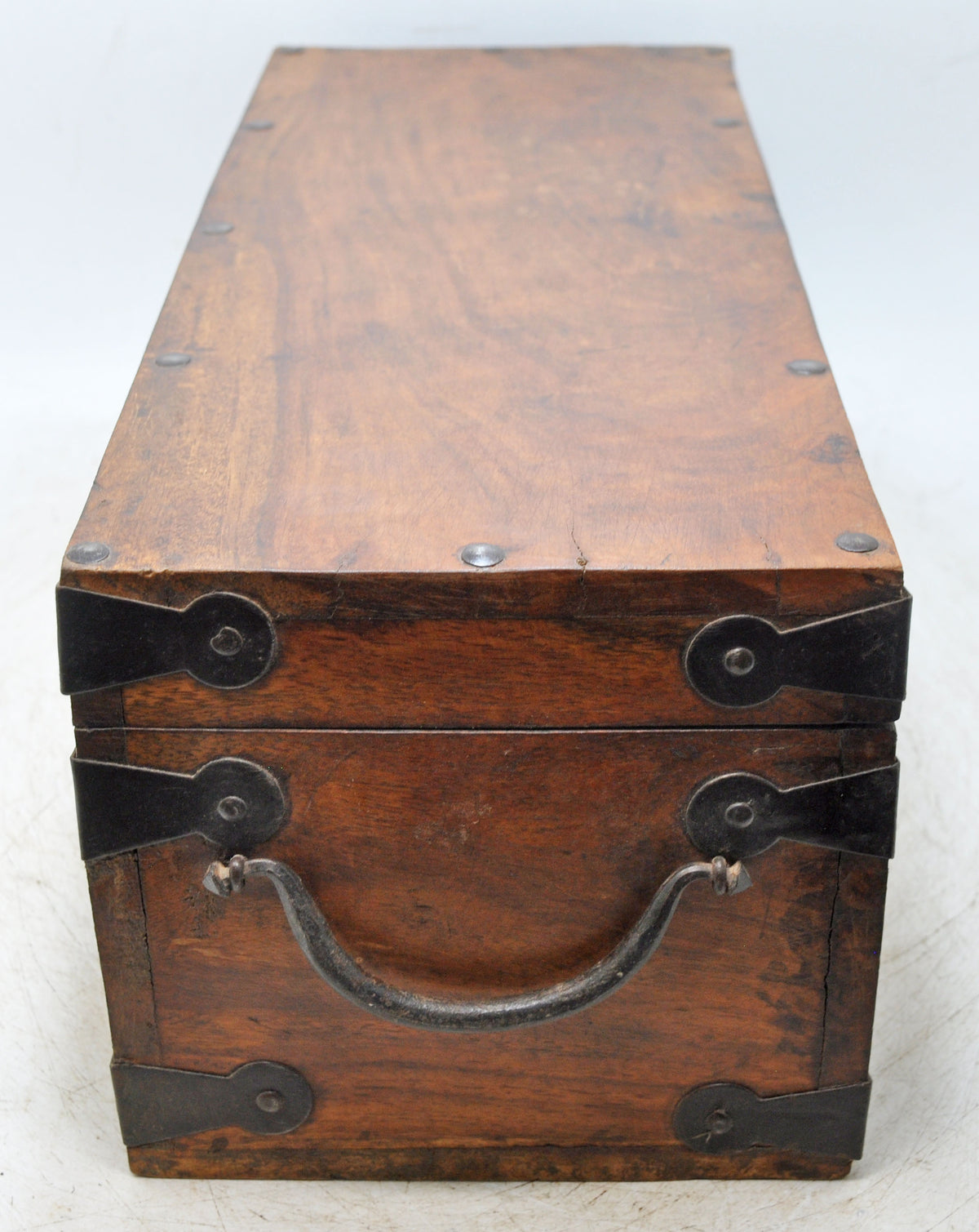 Vintage Wooden Long Storage Chest Box Original Old Hand Crafted Metal Fitted