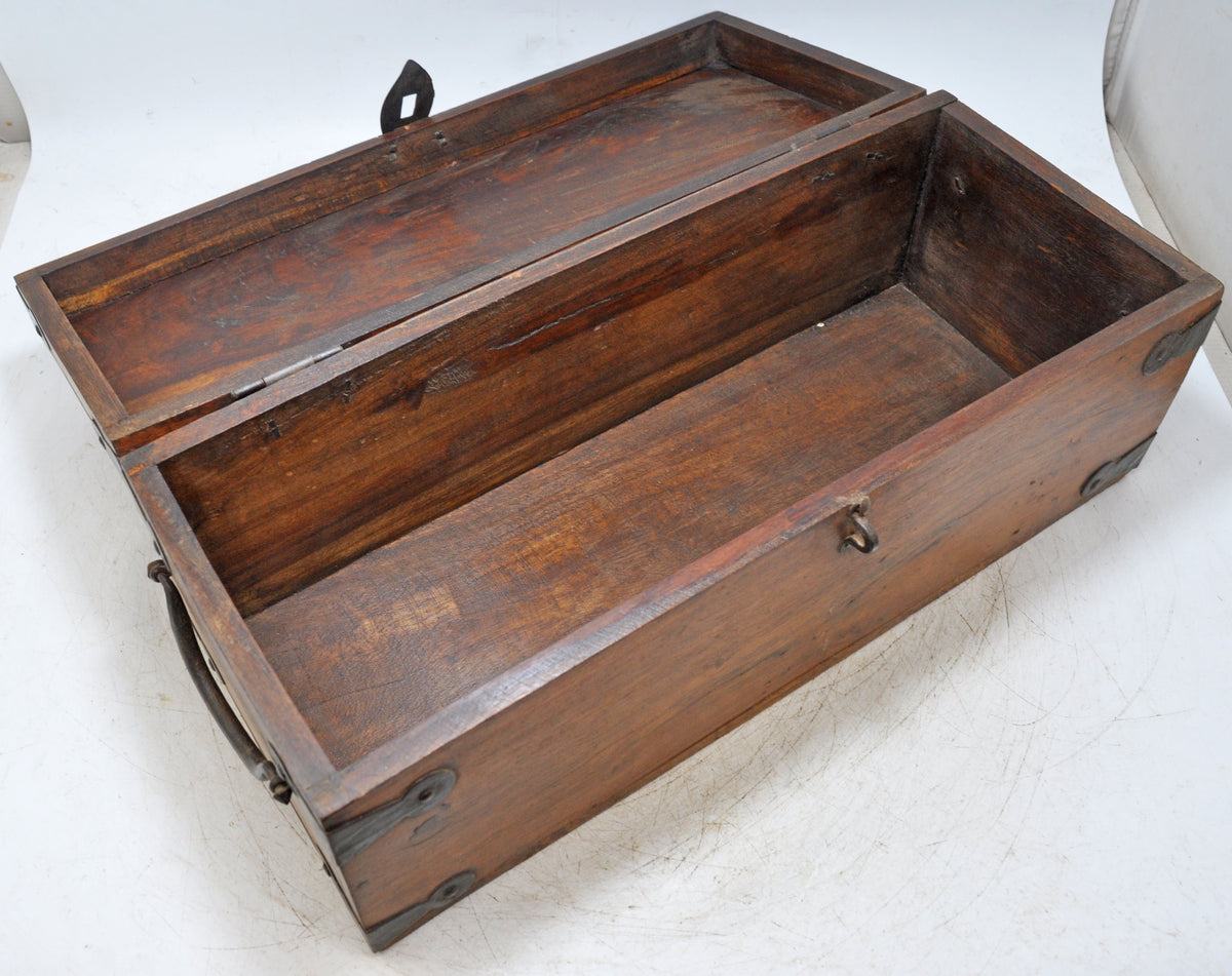 Vintage Wooden Long Storage Chest Box Original Old Hand Crafted Metal Fitted