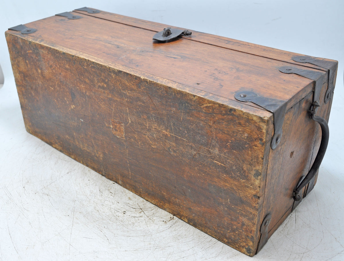Vintage Wooden Long Storage Chest Box Original Old Hand Crafted Metal Fitted