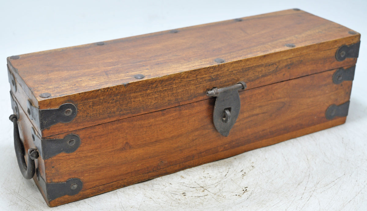 Vintage Wooden Long Storage Chest Box Original Old Hand Crafted Metal Fitted