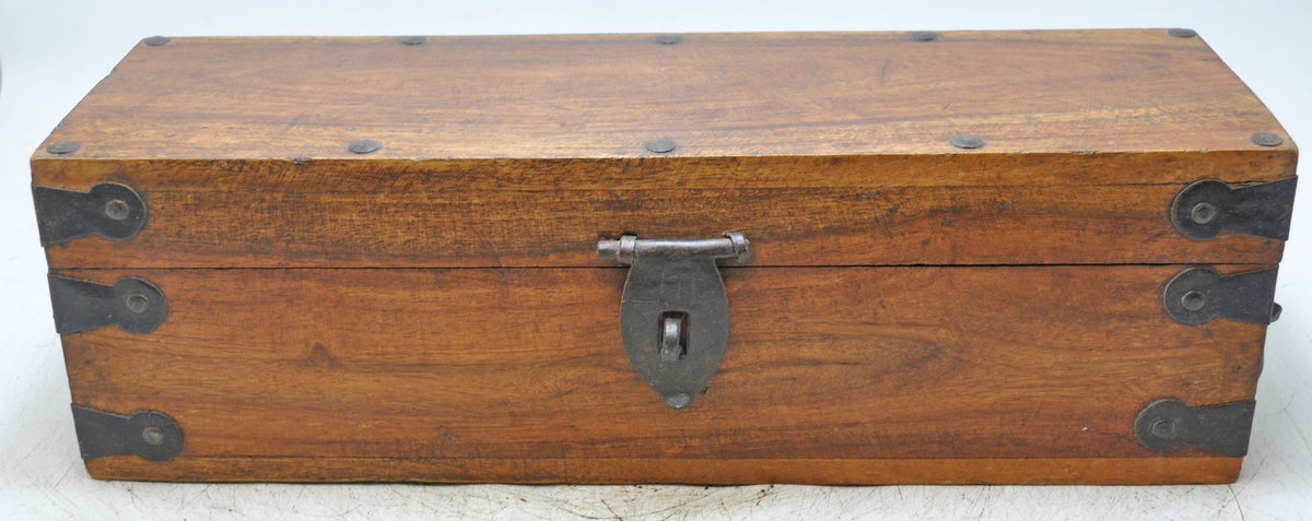 Vintage Wooden Long Storage Chest Box Original Old Hand Crafted Metal Fitted