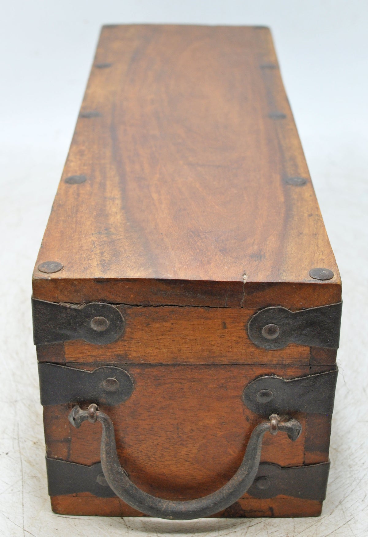 Vintage Wooden Long Storage Chest Box Original Old Hand Crafted Metal Fitted