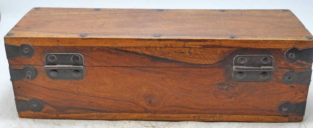Vintage Wooden Long Storage Chest Box Original Old Hand Crafted Metal Fitted