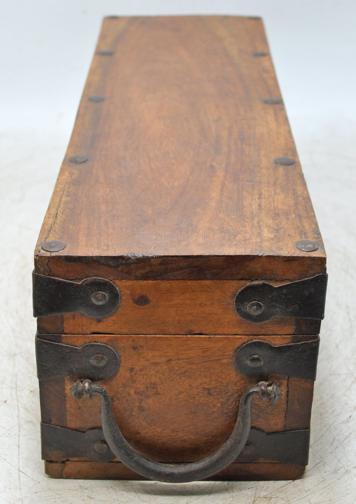 Vintage Wooden Long Storage Chest Box Original Old Hand Crafted Metal Fitted