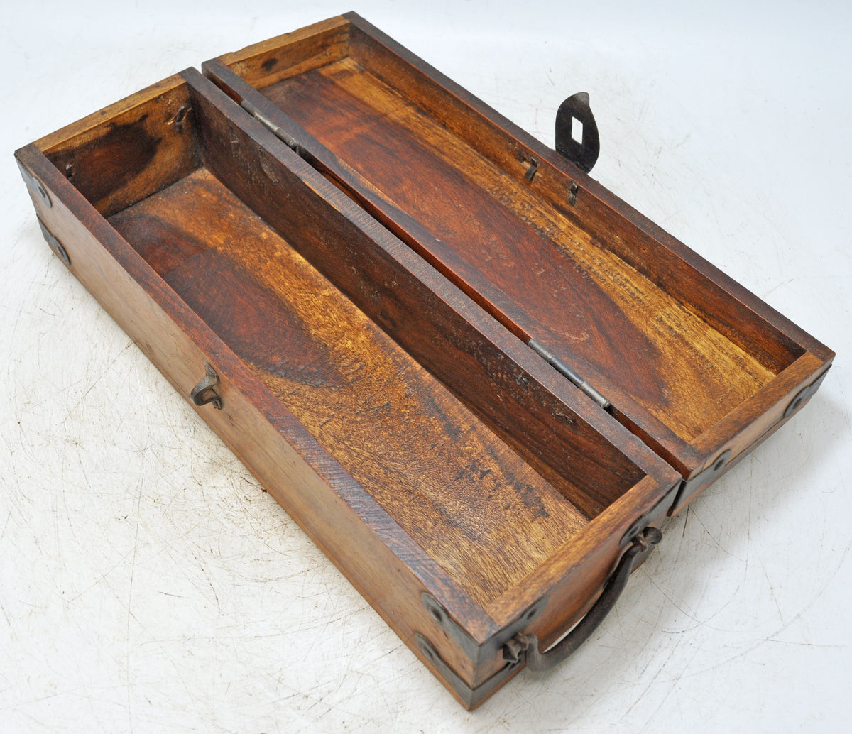 Vintage Wooden Long Storage Chest Box Original Old Hand Crafted Metal Fitted