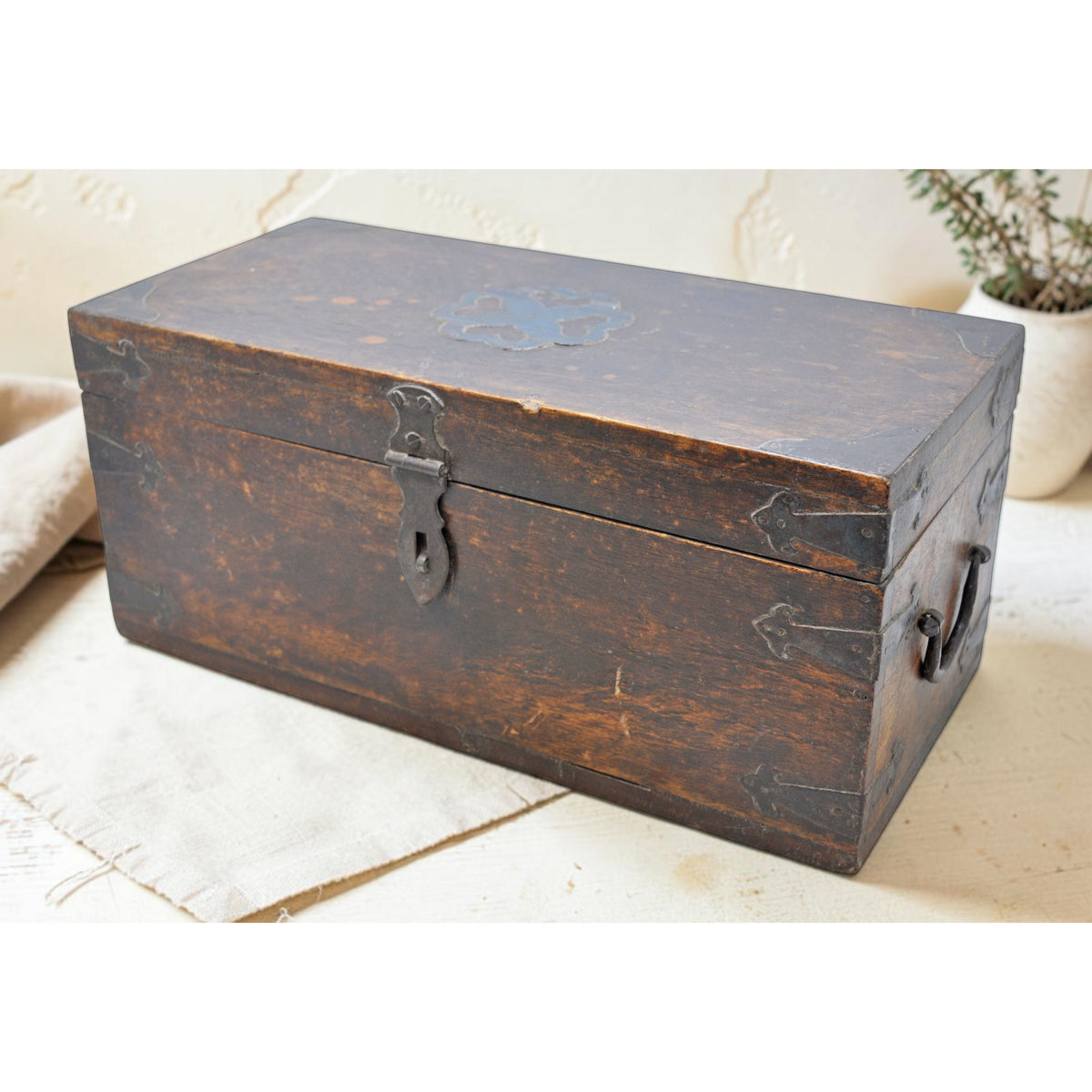 Vintage Wooden Long Storage Chest Box Original Old Hand Crafted Metal Fitted