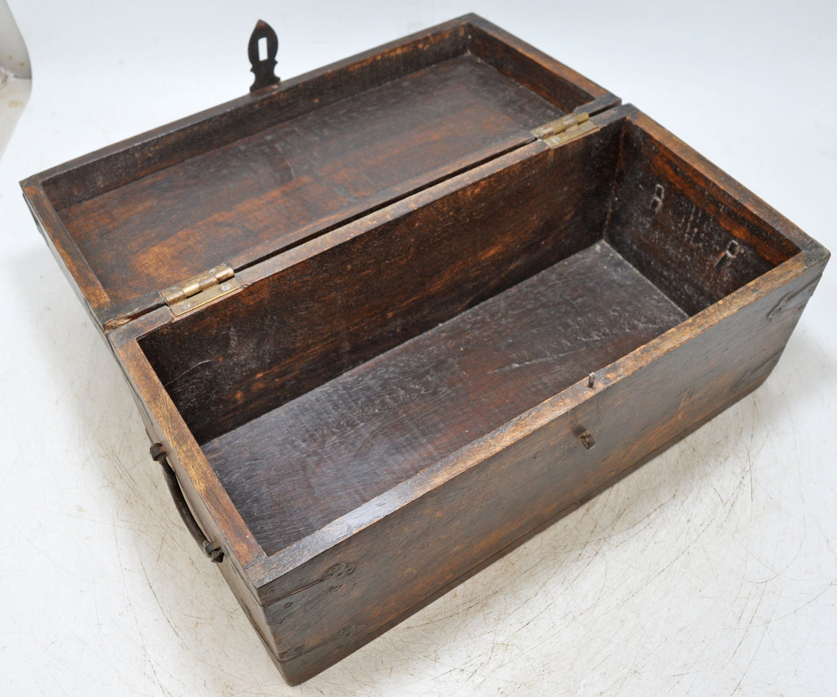 Vintage Wooden Long Storage Chest Box Original Old Hand Crafted Metal Fitted