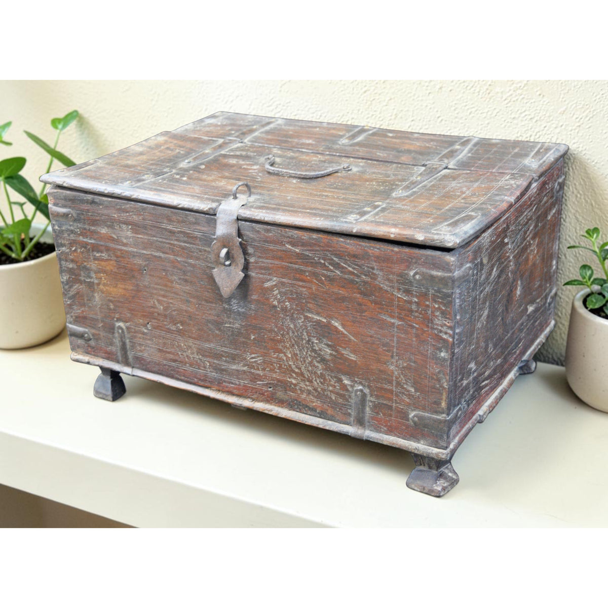 Antique Wooden Storage Chest Box Original Old Fine Hand Crafted Rustic Painted