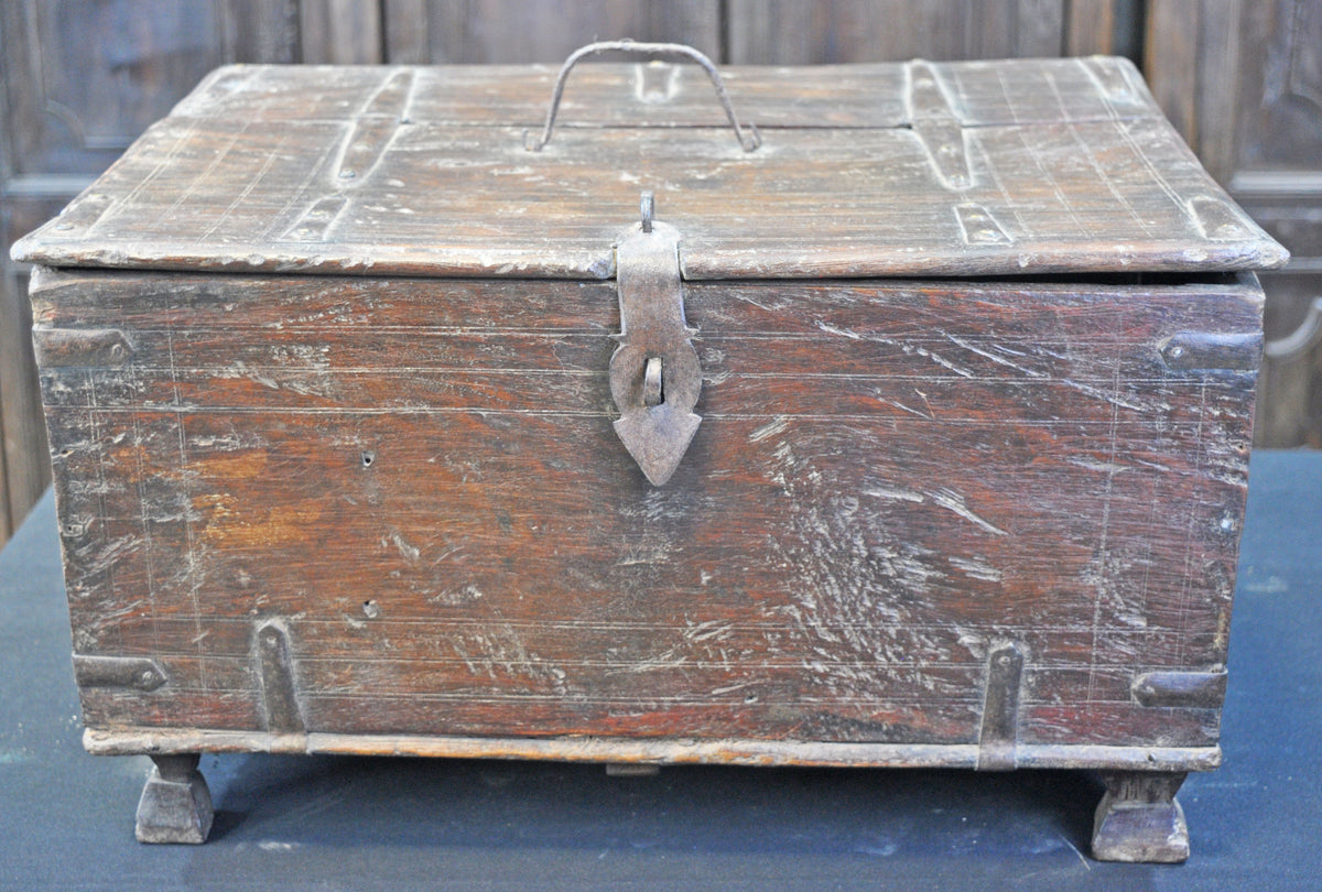 Antique Wooden Storage Chest Box Original Old Fine Hand Crafted Rustic Painted