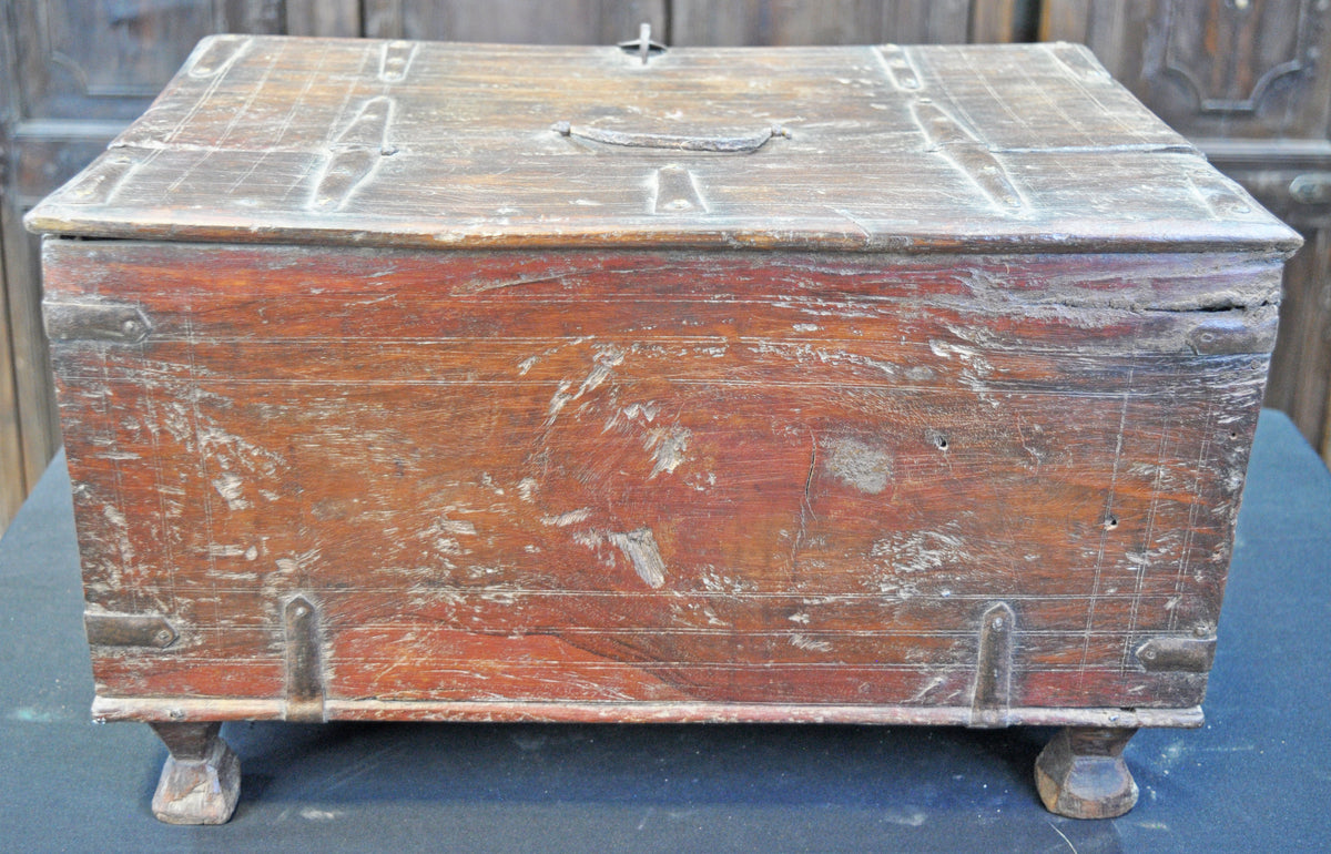 Antique Wooden Storage Chest Box Original Old Fine Hand Crafted Rustic Painted