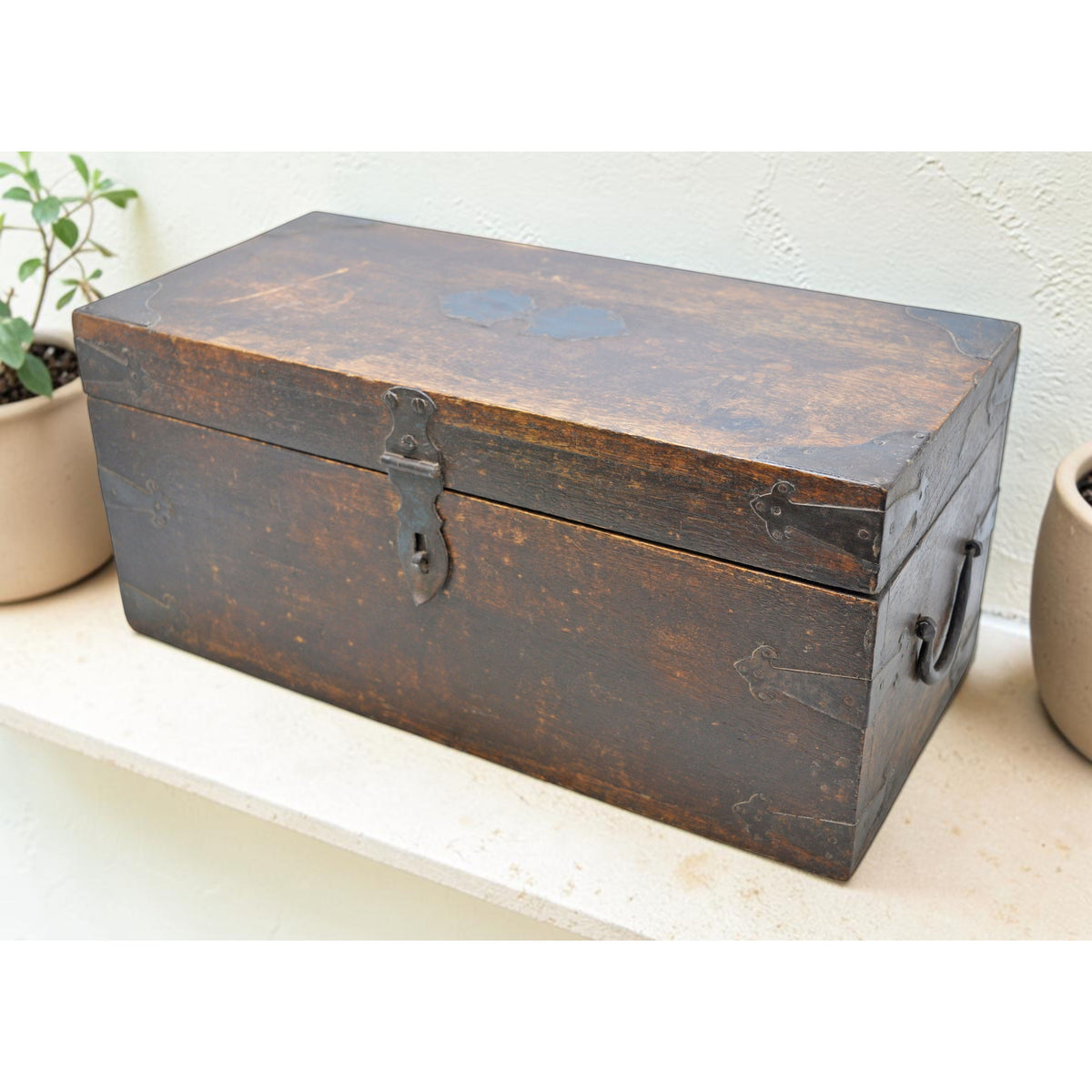 Vintage Wooden Long Storage Chest Box Original Old Hand Crafted Metal Fitted