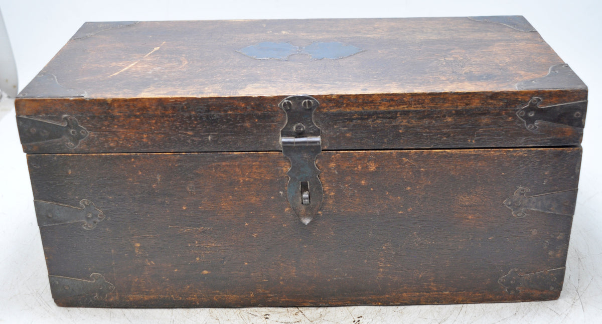 Vintage Wooden Long Storage Chest Box Original Old Hand Crafted Metal Fitted
