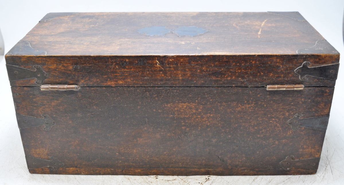 Vintage Wooden Long Storage Chest Box Original Old Hand Crafted Metal Fitted