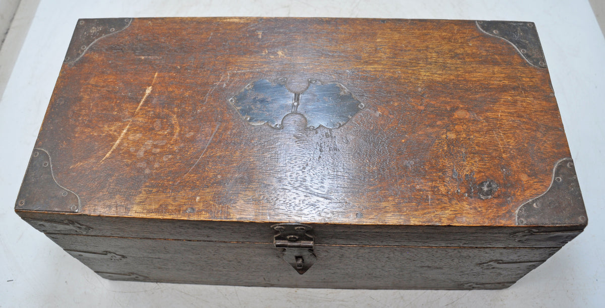 Vintage Wooden Long Storage Chest Box Original Old Hand Crafted Metal Fitted