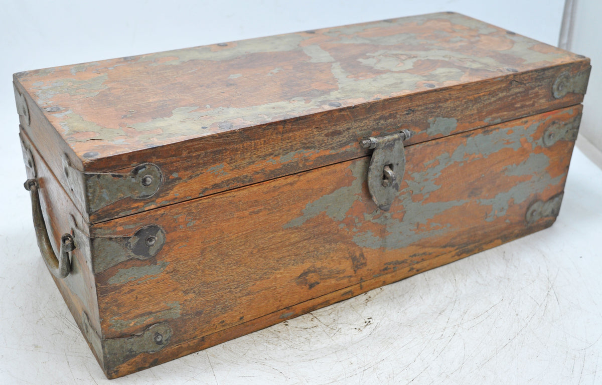 Vintage Wooden Long Storage Chest Box Original Old Hand Crafted Metal Fitted
