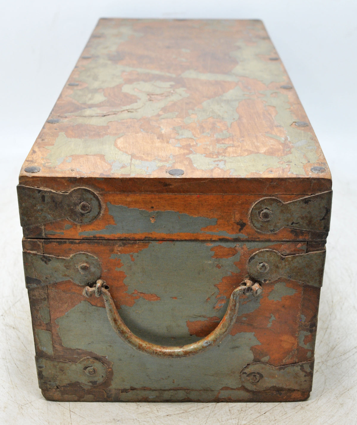 Vintage Wooden Long Storage Chest Box Original Old Hand Crafted Metal Fitted