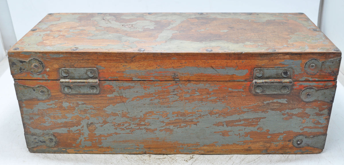 Vintage Wooden Long Storage Chest Box Original Old Hand Crafted Metal Fitted