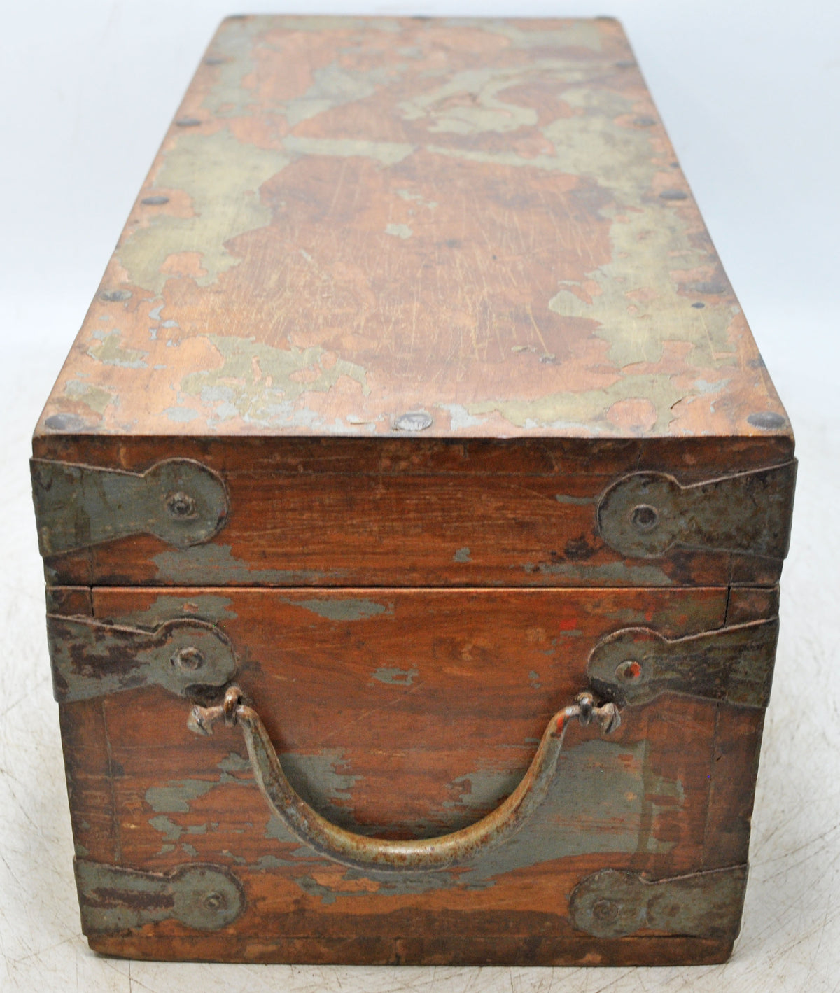Vintage Wooden Long Storage Chest Box Original Old Hand Crafted Metal Fitted