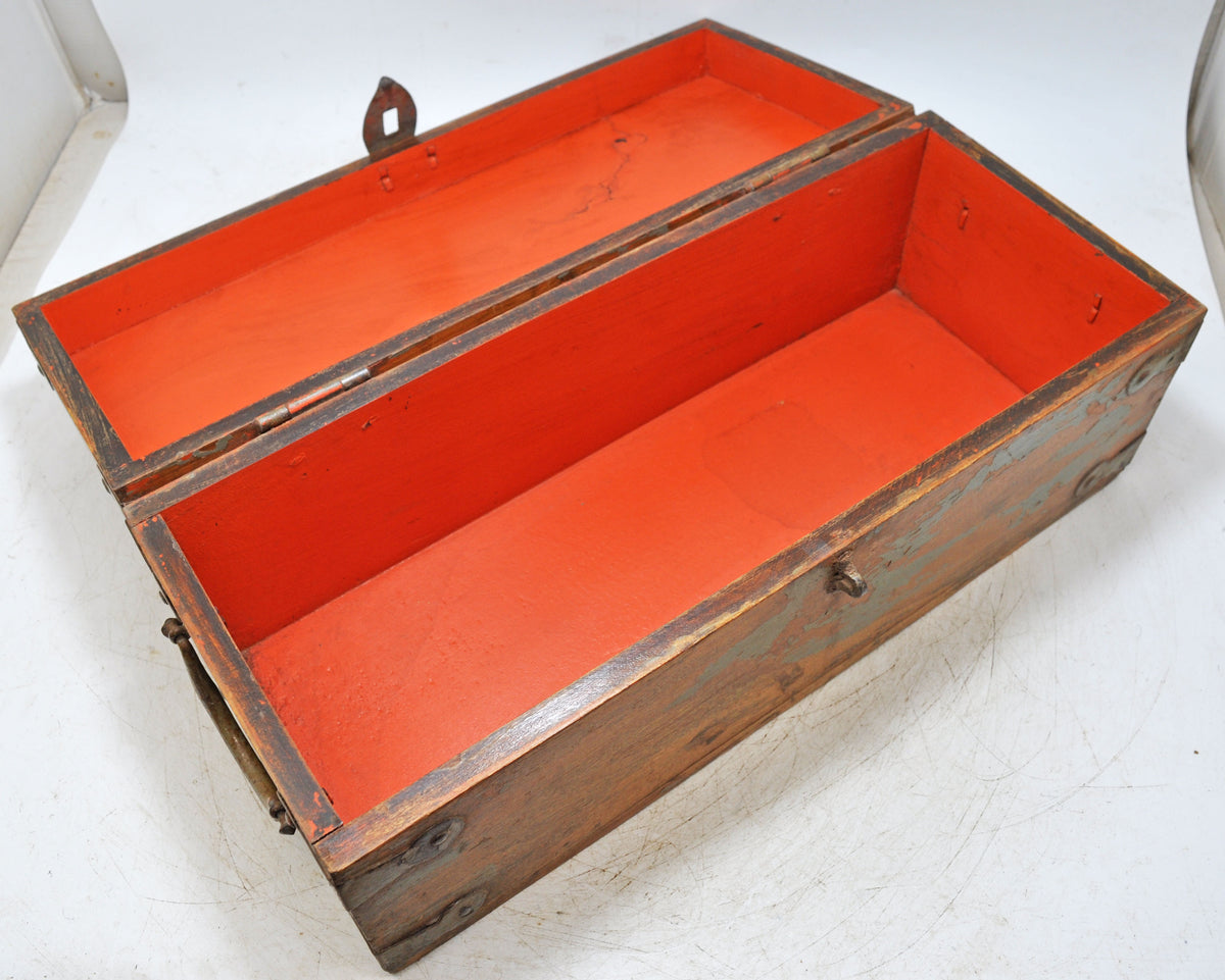 Vintage Wooden Long Storage Chest Box Original Old Hand Crafted Metal Fitted