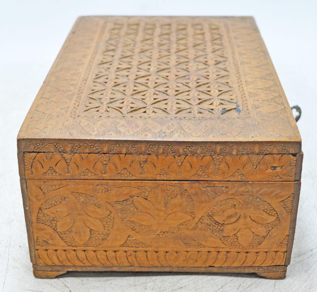 Antique Wooden Very Fine Storage Box Original Old Hand Carved Fine Interiors