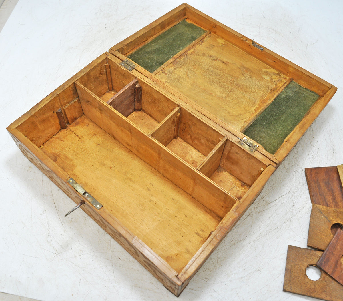 Antique Wooden Very Fine Storage Box Original Old Hand Carved Fine Interiors