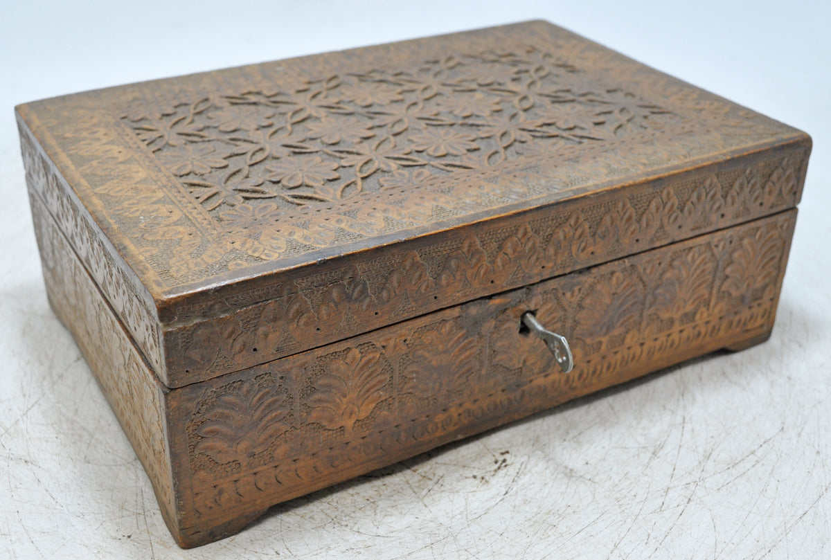 Antique Wooden Very Fine Storage Box Original Old Hand Carved Fine Interiors