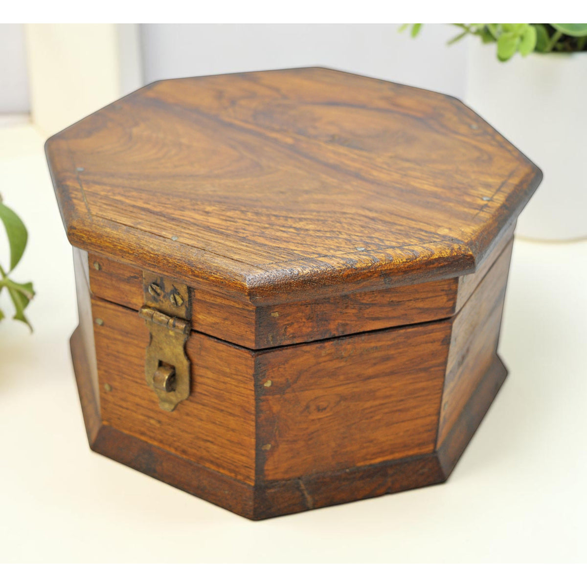 Vintage Wooden Octagonal Small Storage Box Original Old Hand Crafted