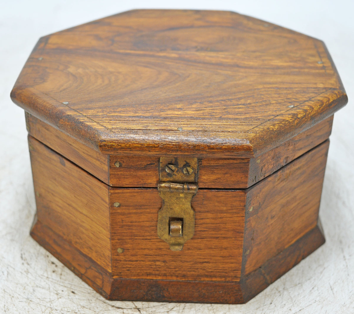Vintage Wooden Octagonal Small Storage Box Original Old Hand Crafted