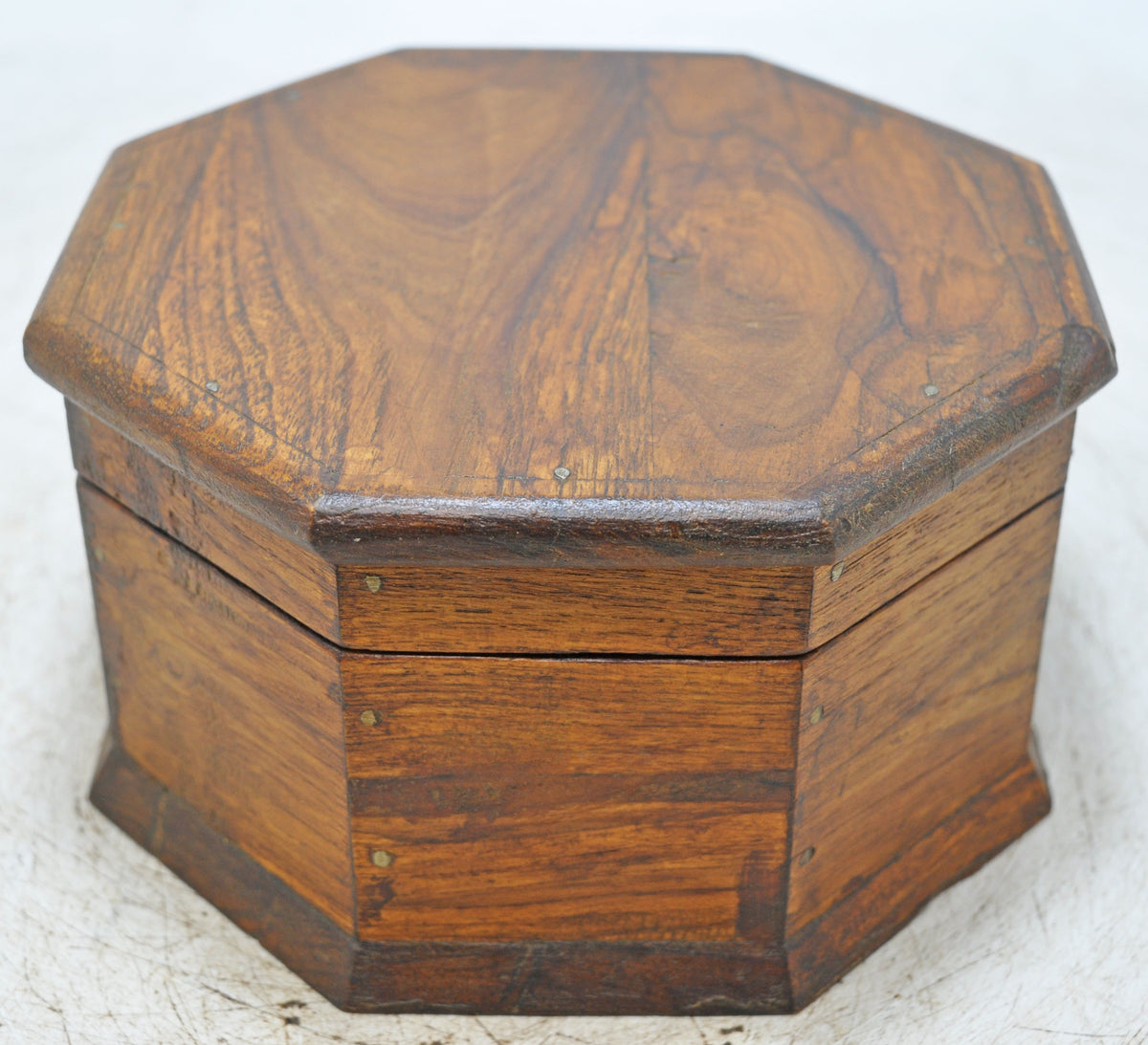 Vintage Wooden Octagonal Small Storage Box Original Old Hand Crafted