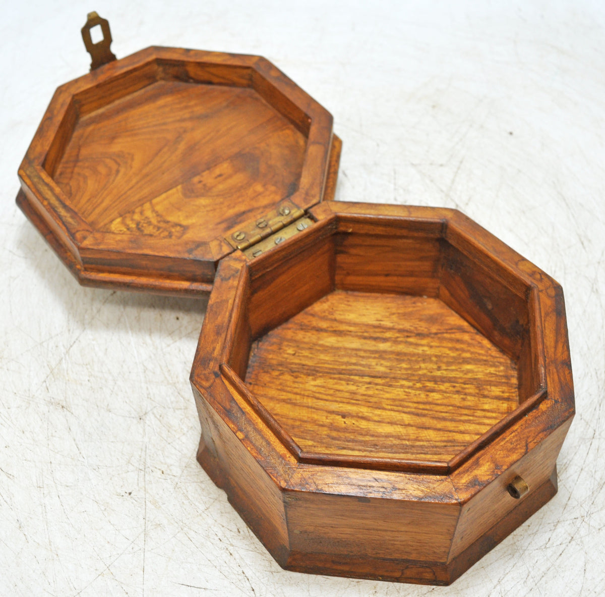 Vintage Wooden Octagonal Small Storage Box Original Old Hand Crafted