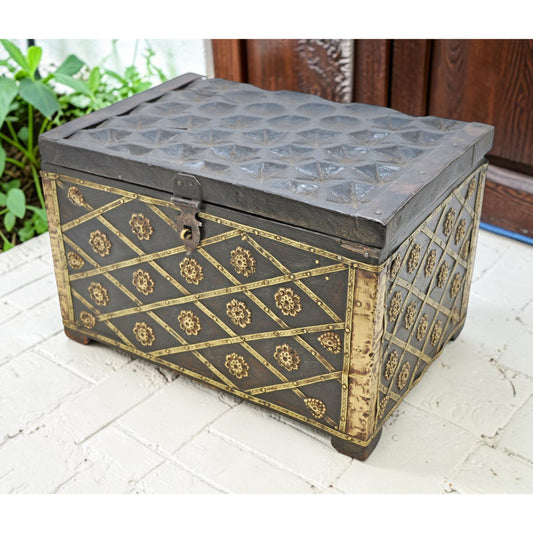 Vintage Wooden Fine Storage Box Original Old Hand Crafted Brass Fitted