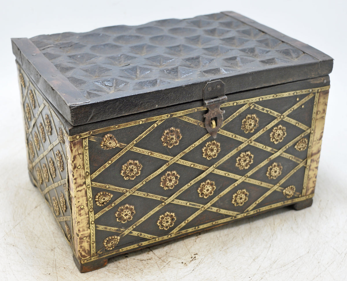 Vintage Wooden Fine Storage Box Original Old Hand Crafted Brass Fitted