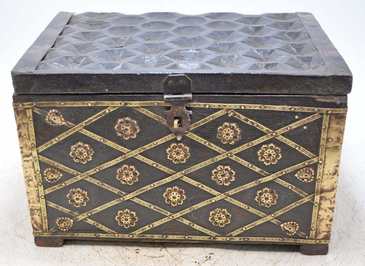 Vintage Wooden Fine Storage Box Original Old Hand Crafted Brass Fitted