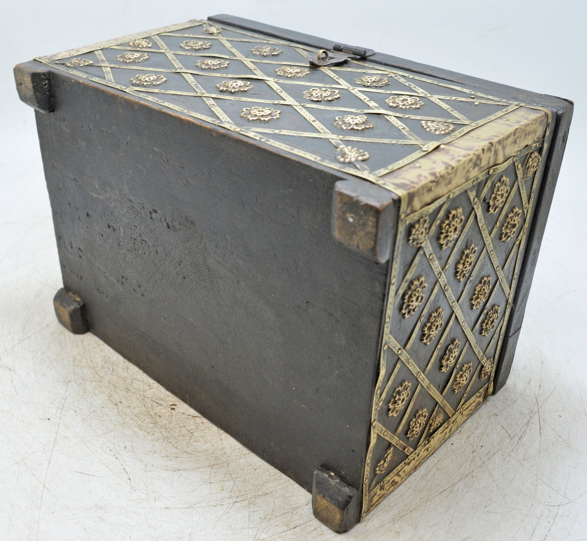 Vintage Wooden Fine Storage Box Original Old Hand Crafted Brass Fitted