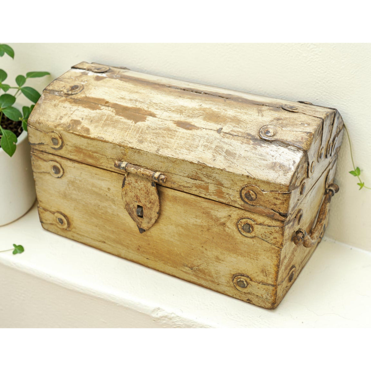 Vintage Wooden Storage Chest Box Original Old Hand Crafted White Rustic Painted