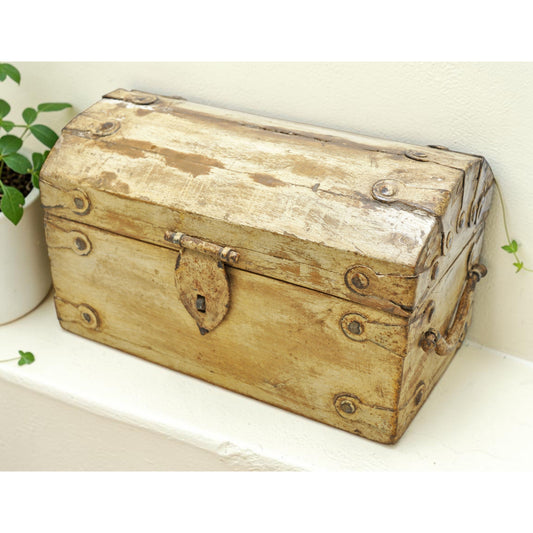 Vintage Wooden Storage Chest Box Original Old Hand Crafted White Rustic Painted