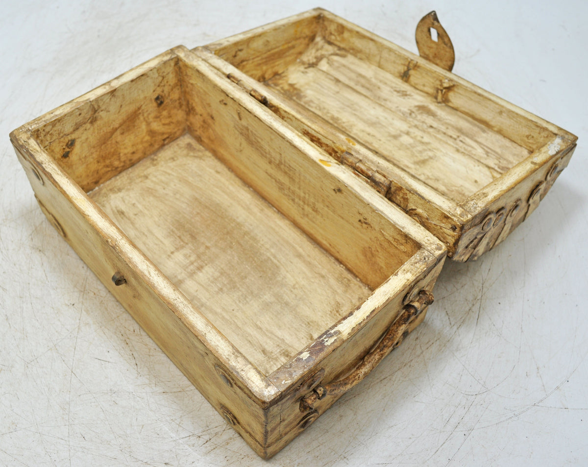 Vintage Wooden Storage Chest Box Original Old Hand Crafted White Rustic Painted