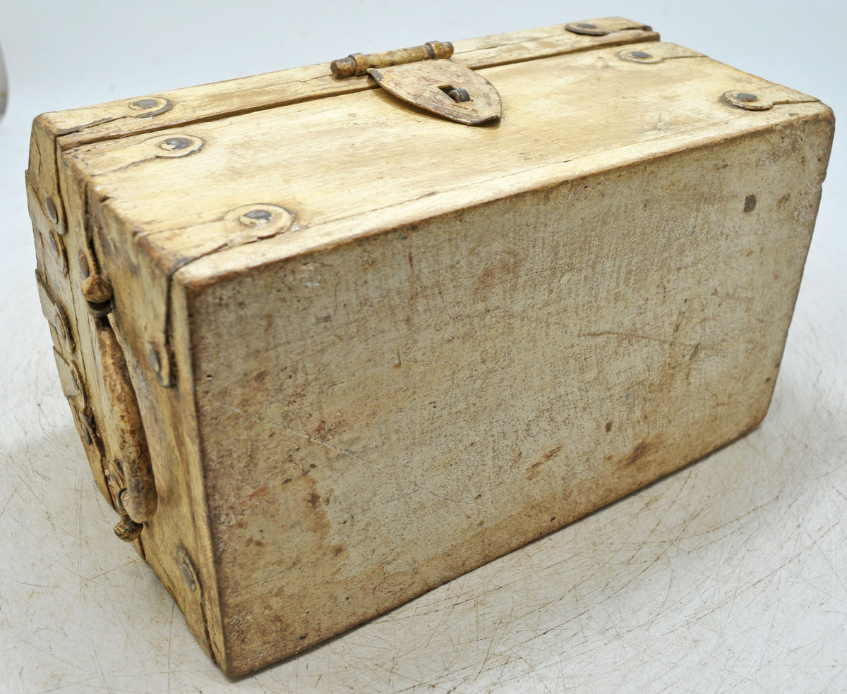 Vintage Wooden Storage Chest Box Original Old Hand Crafted White Rustic Painted