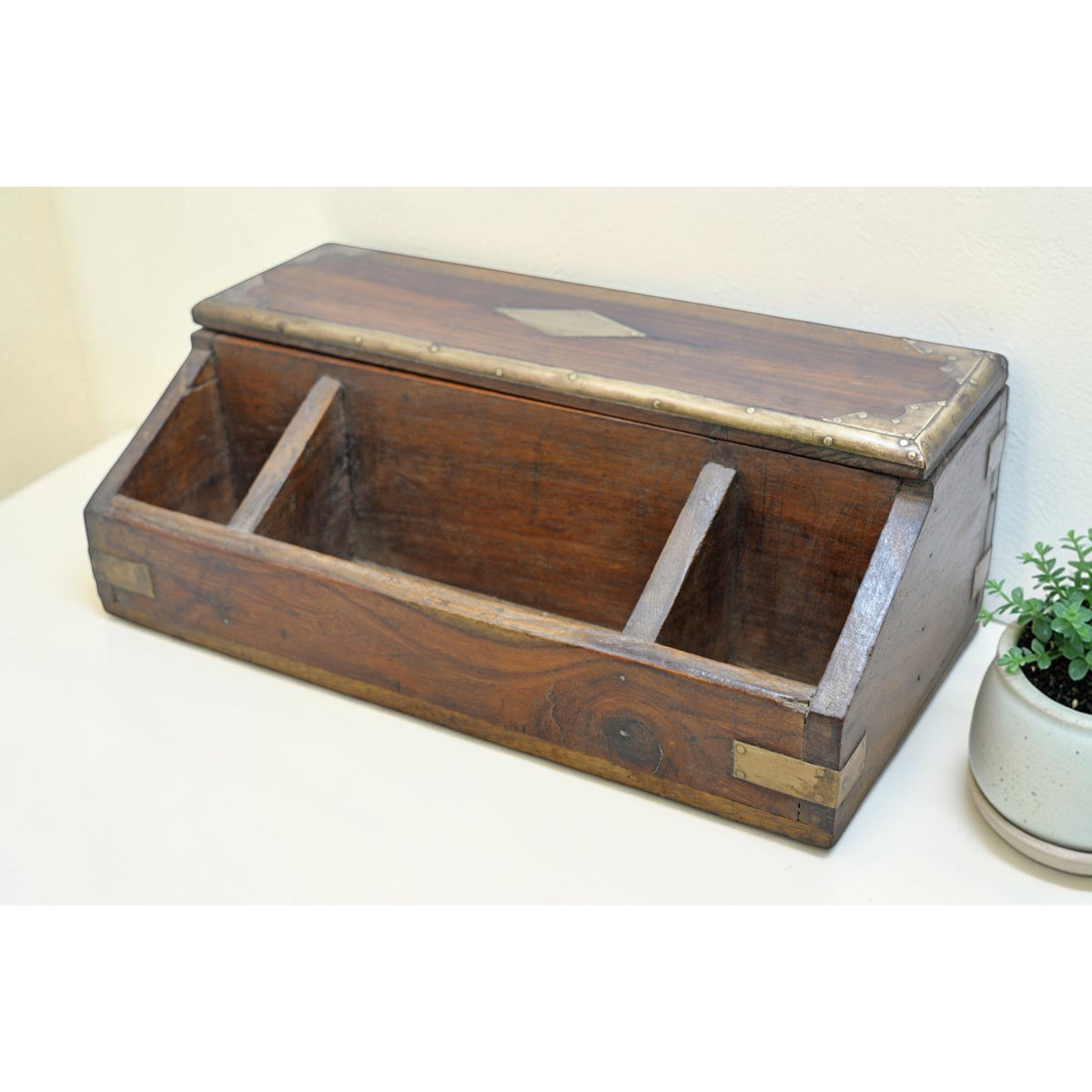 Vintage Wooden Pen Stationary Box Original Old Hand Crafted Brass Fitted