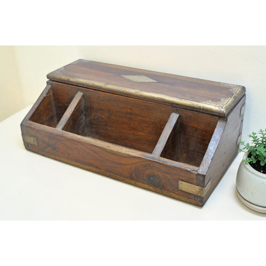 Vintage Wooden Pen Stationary Box Original Old Hand Crafted Brass Fitted