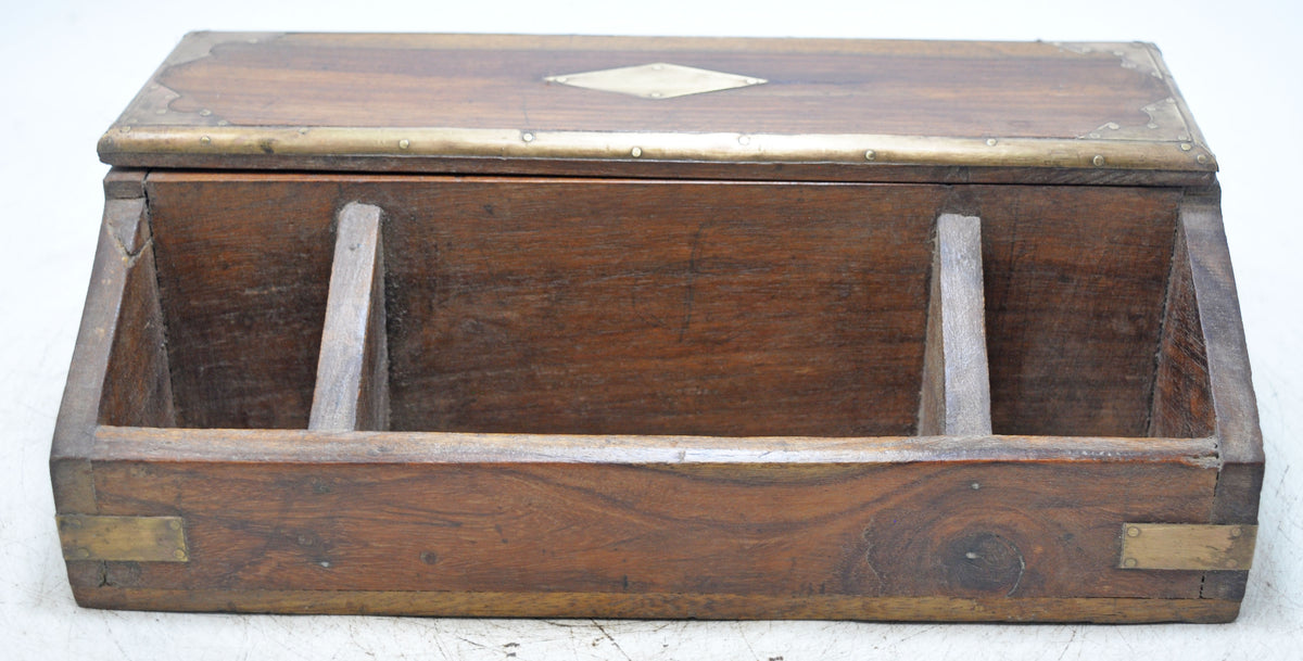 Vintage Wooden Pen Stationary Box Original Old Hand Crafted Brass Fitted